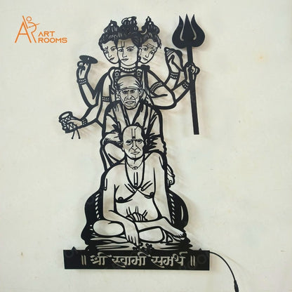 Artrooms Swami, Datta And Sai Baba Metal Wall Art With Light