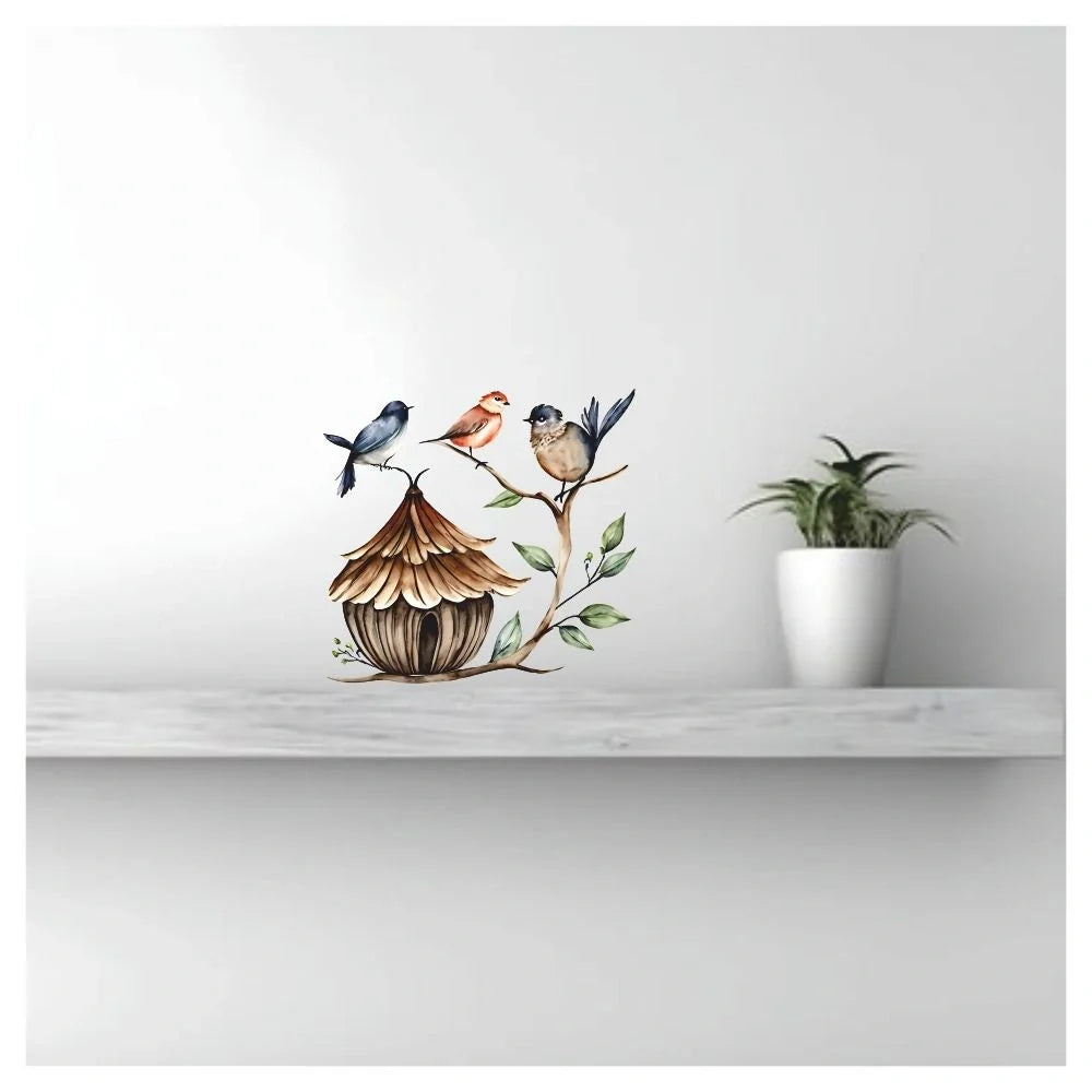 🎁 Bird Wall Sticker – 3 Birds & Birdhouse Vinyl Wall Decal for Bedroom (100% off)