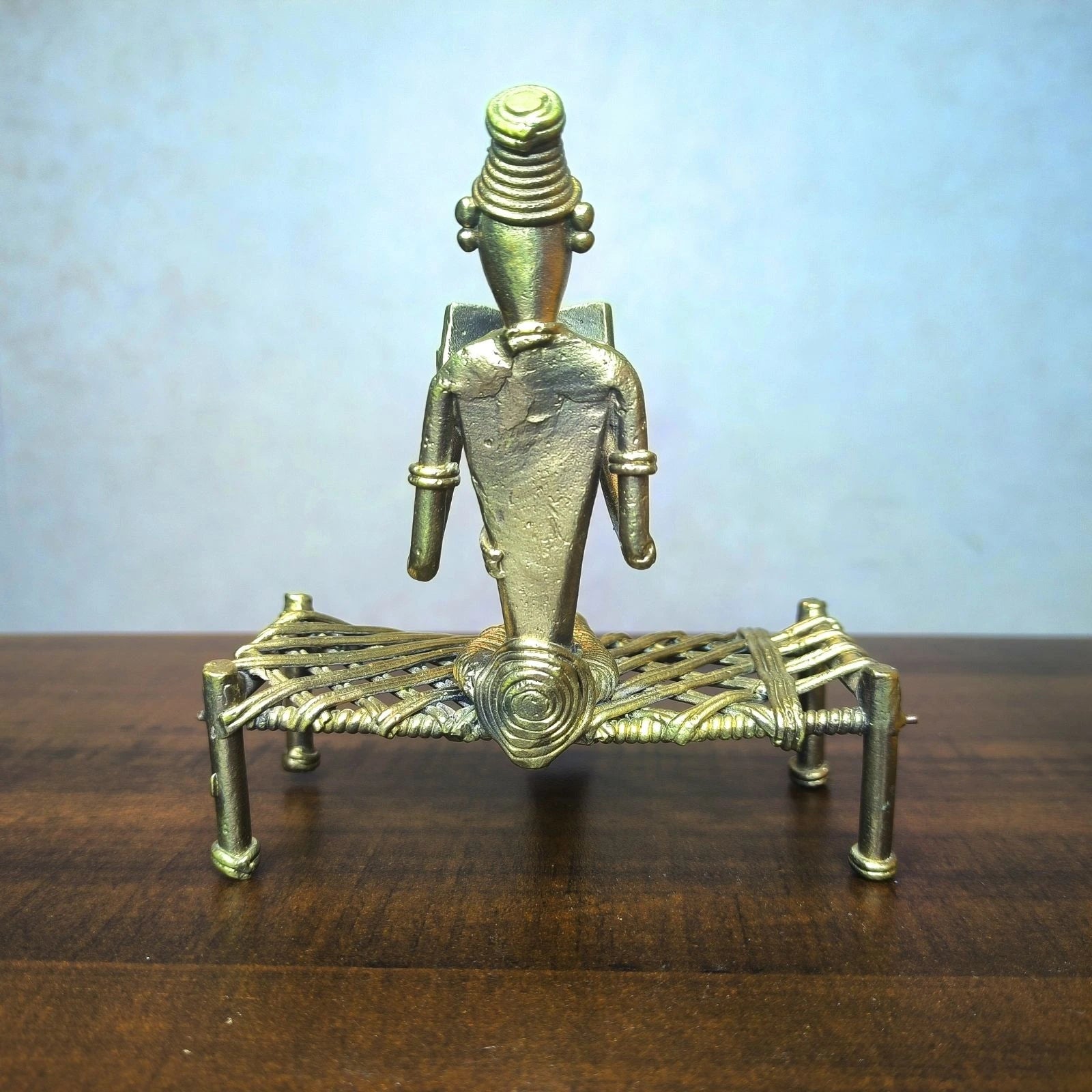 Dhokra Tribal Lady Reading Book on Cot Handmade Home Decor