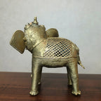 Dhokra Craft Elephant Holding Lotus Flower Figurine
