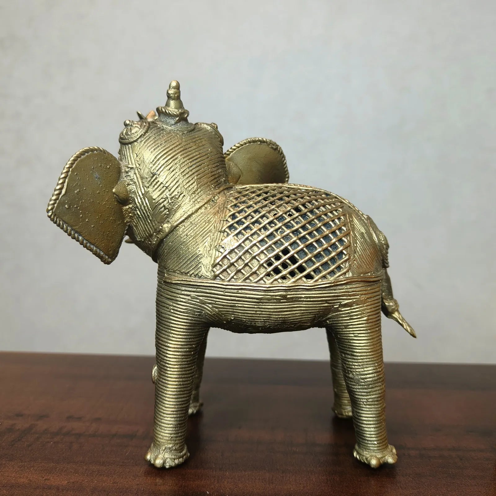 Dhokra Craft Elephant Holding Lotus Flower Figurine