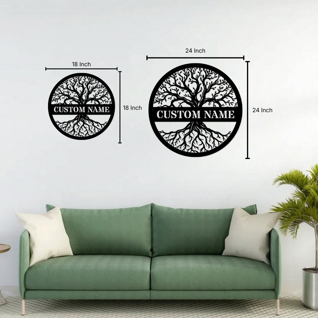 Custom Name Sign Tree Roots Metal Wall Art