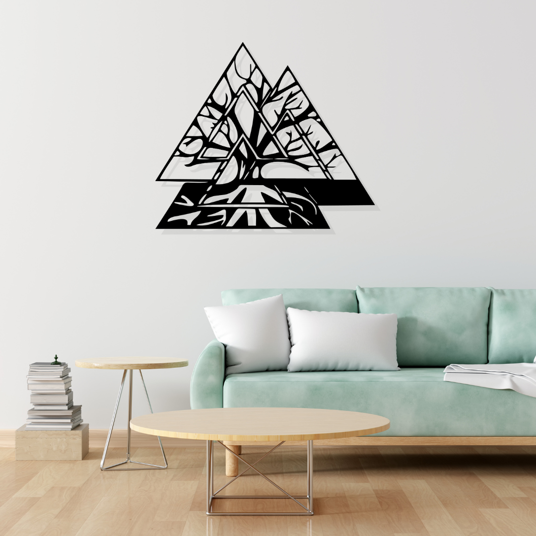 Artrooms Valknut symbol and tree of life Metal Wall Art - Wall Decoration | Wall Hanging (25x21 inch) | Black Matte Finish