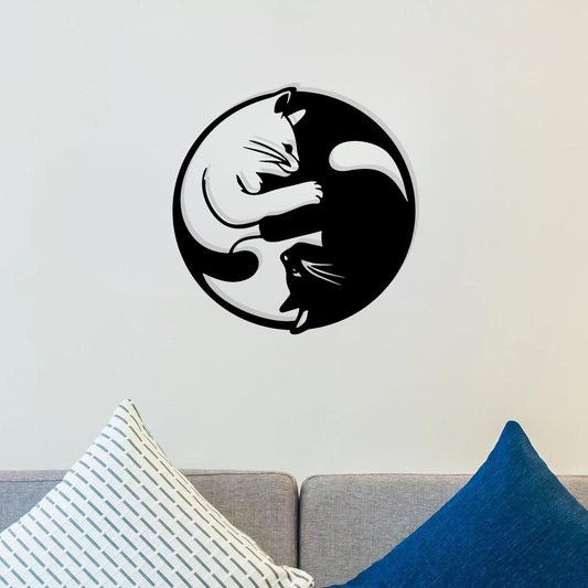 Artrooms Cats Metal Wall Art - Wall Decoration | Wall Hanging (24x24 inch) | Black Matte Finish