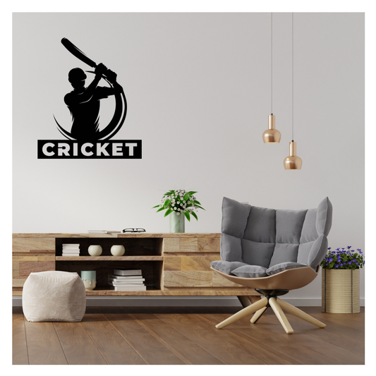 Artrooms Cricket Metal Wall Art - Wall Decoration | Wall Hanging (22x25 inch) | Black Matte Finish