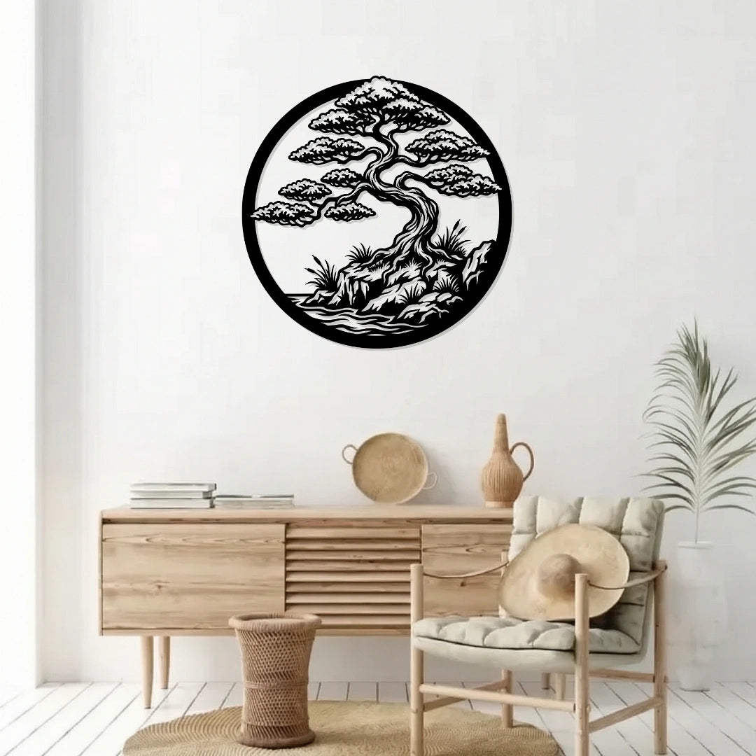 Bonsai Tree Round Metal Wall Art