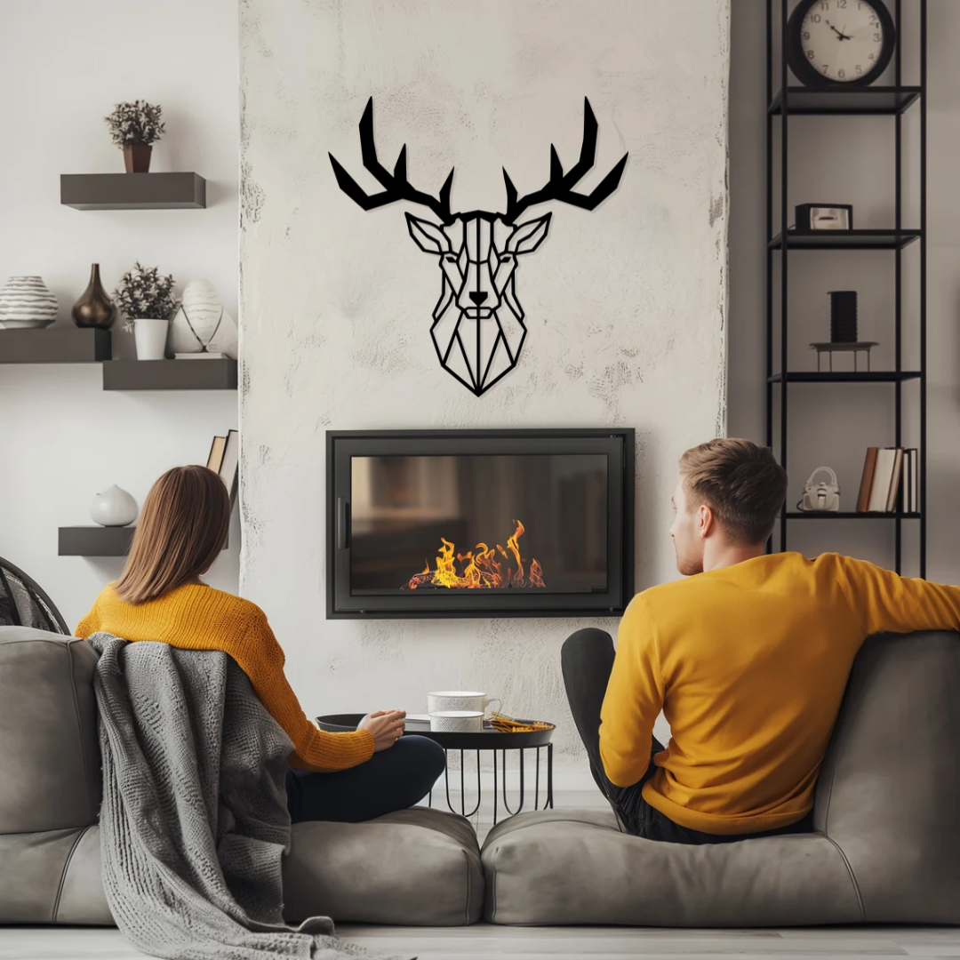 Artrooms Geometric Deer Metal Wall Art – 24x24 inch | Modern Wall Hanging for Living Room & Office