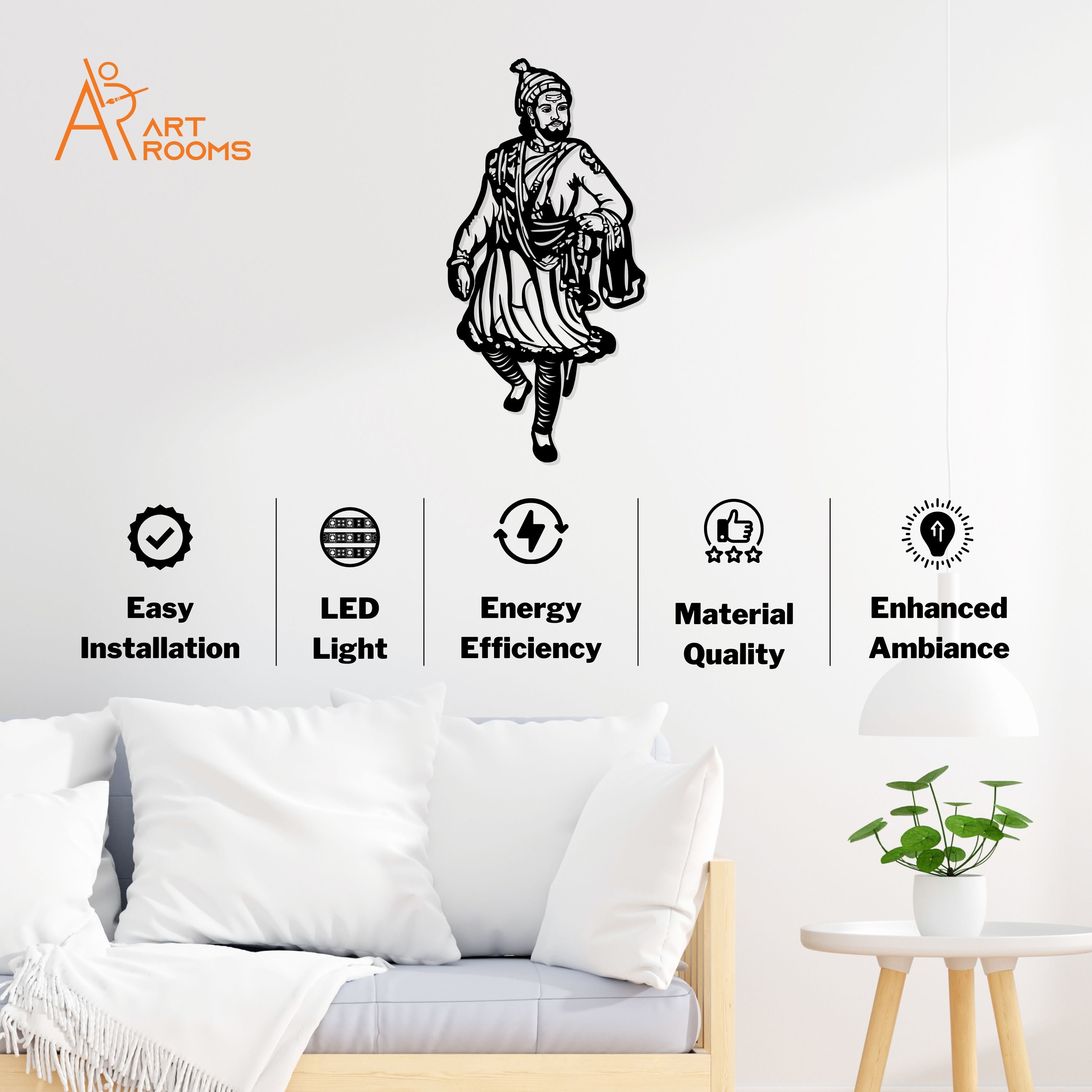 Shivaji Maharaj Metal Wall Art With Light instruction 