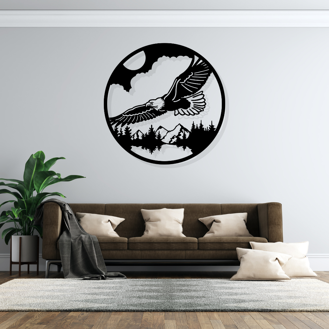 Artrooms Eagle Circle Metal Wall Art - Wall Decoration | Wall Hanging (25x25 inch) | Black Matte Finish