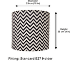 Fabric Lamp Shade – Black & White Chevron Print Cotton