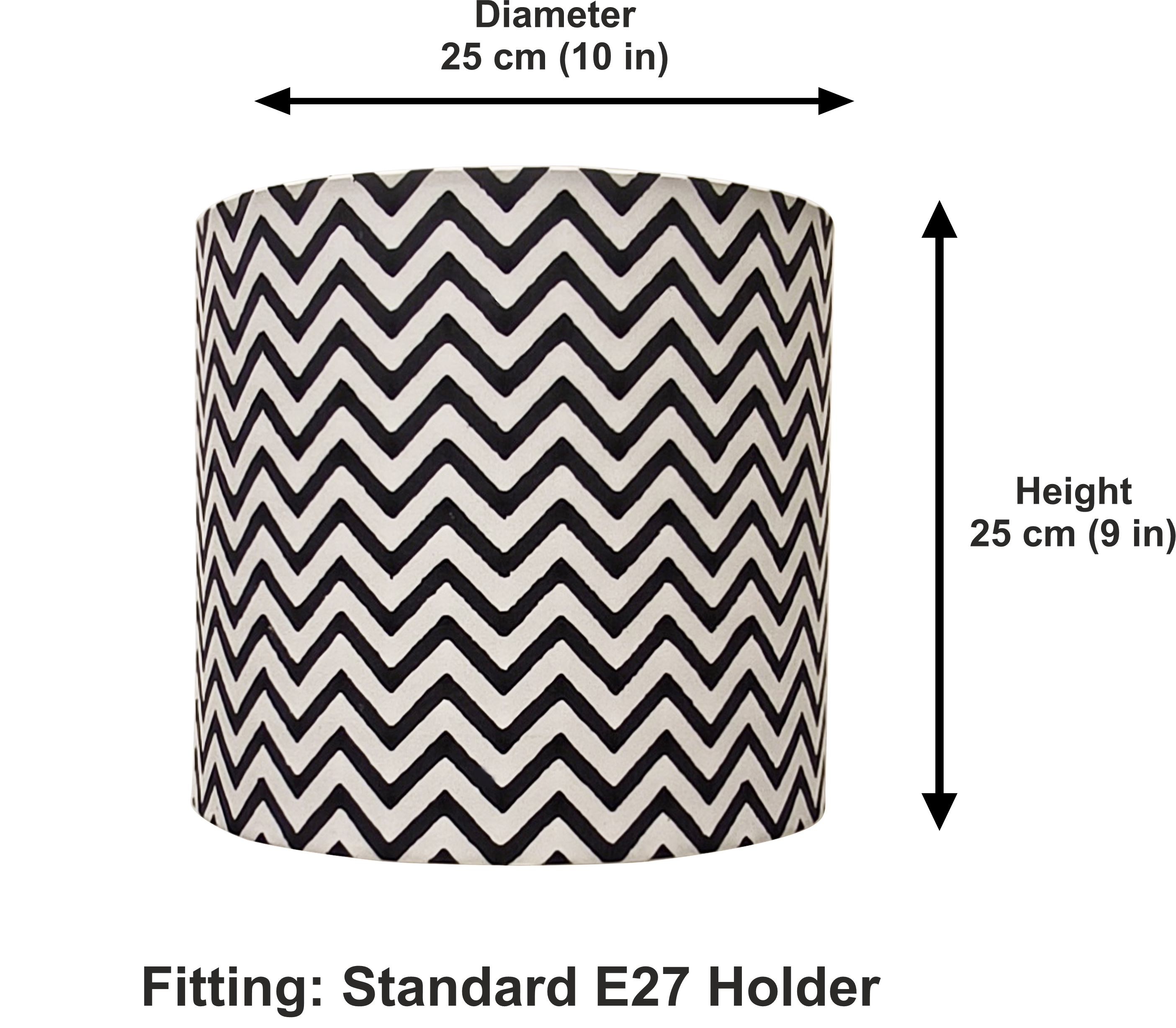 Fabric Lamp Shade – Black & White Chevron Print Cotton