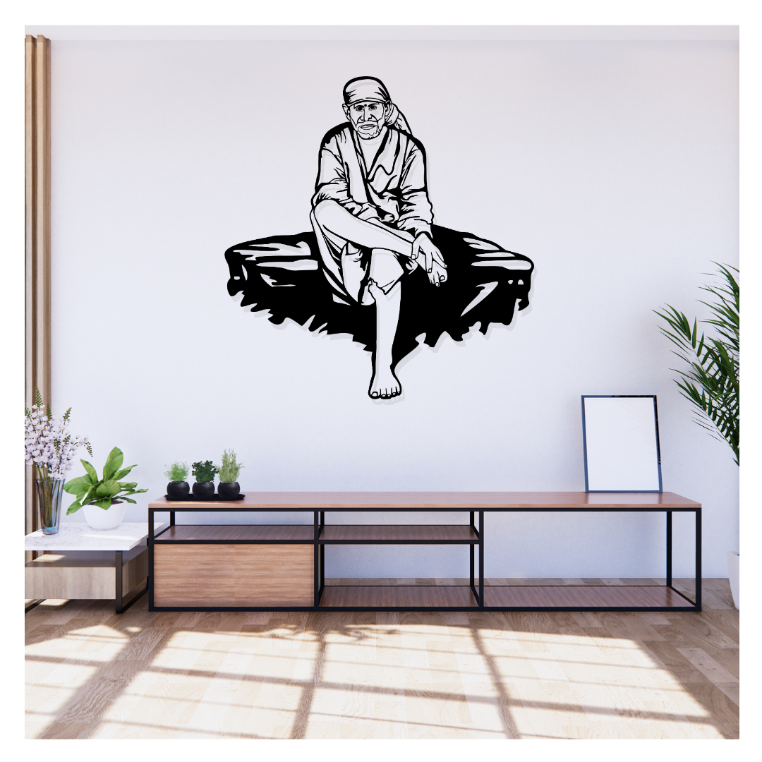 Artrooms Sai Baba Metal Wall Art - Wall Decoration | Wall Hanging (21x24 inch) | Black Matte Finish