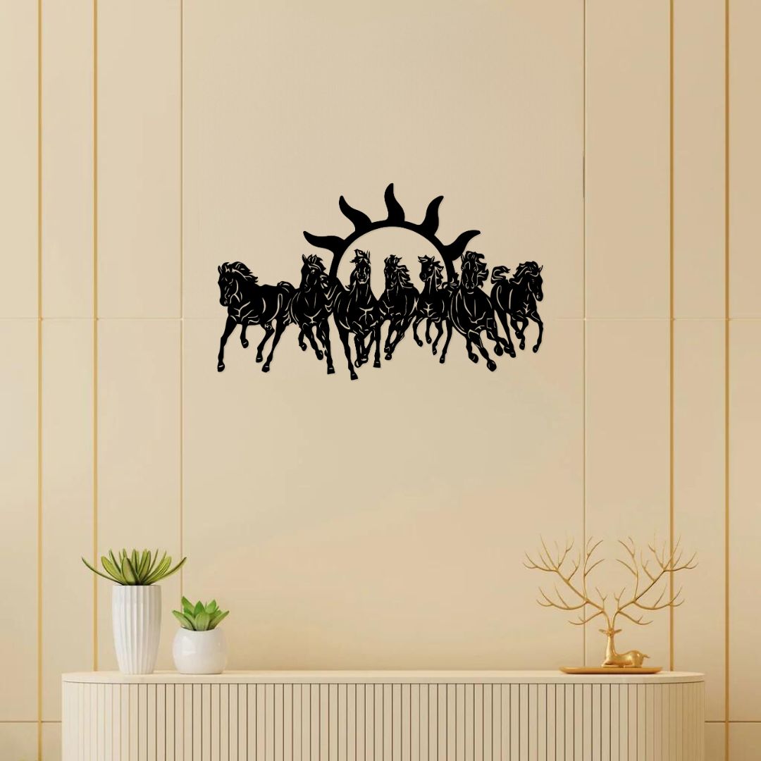 Artrooms Seven Horses Metal Wall Art – 24x15 inch | Vastu Wall Hanging for Success & Positive Energy