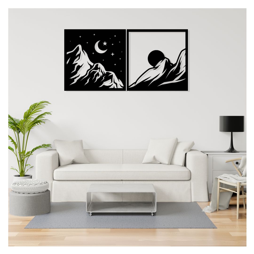 Artrooms Sun And Moon Metal Wall Art - Wall Decoration | Wall Hanging (12x24 inch) | Black Matte Finish