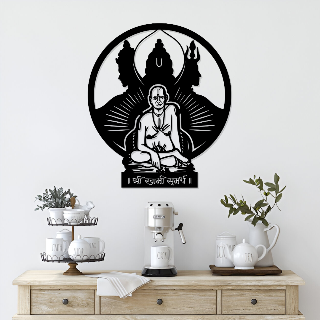 Swami Samarth and Dattatreya Metal Wall Art - Wall Decoration | Wall Hanging | Black Matte Finish