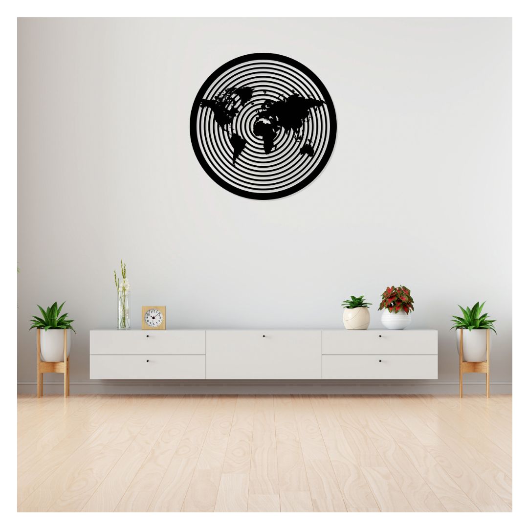 Artrooms World Map Metal Wall Art - Wall Decoration | Wall Hanging ((25x25 inch) | Black Matte Finish