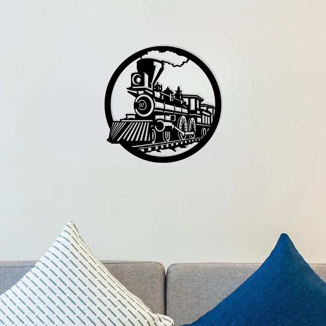 Artrooms Train Metal Wall Art - Wall Decoration | Wall Hanging (24x24 inch) | Black Matte Finish