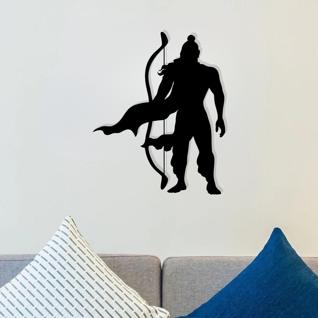 Artrooms Shree Ram Metal Wall Art - Wall Decoration | Wall Hanging (21x25 inch) | Black Matte Finish