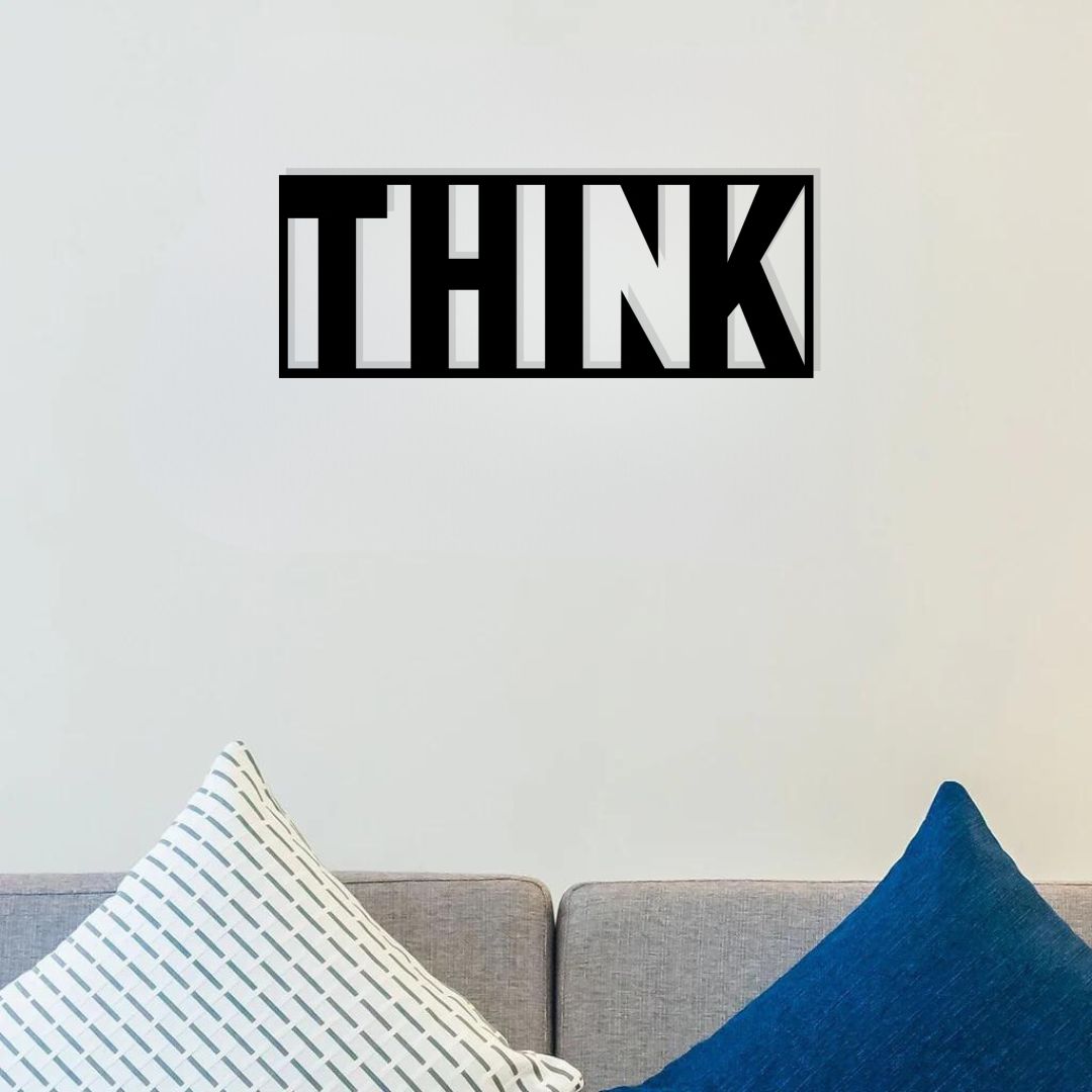 Artrooms Think Metal Wall Art - Wall Decoration | Wall Hanging (25x10 inch) | Black Matte Finish