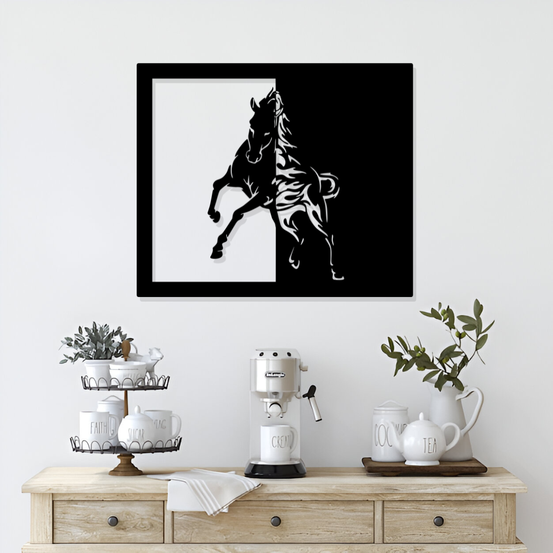 Artrooms Running Horse Metal Wall Art - Wall Decoration | Wall Hanging (25x21 inch) | Black Matte Finish
