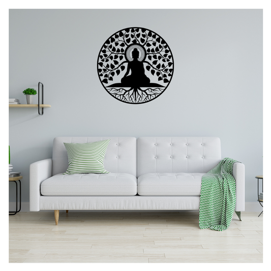 Artrooms Bhuddha Metal Wall Art - Wall Decoration | Wall Hanging (25x25 inch) | Black Matte Finish