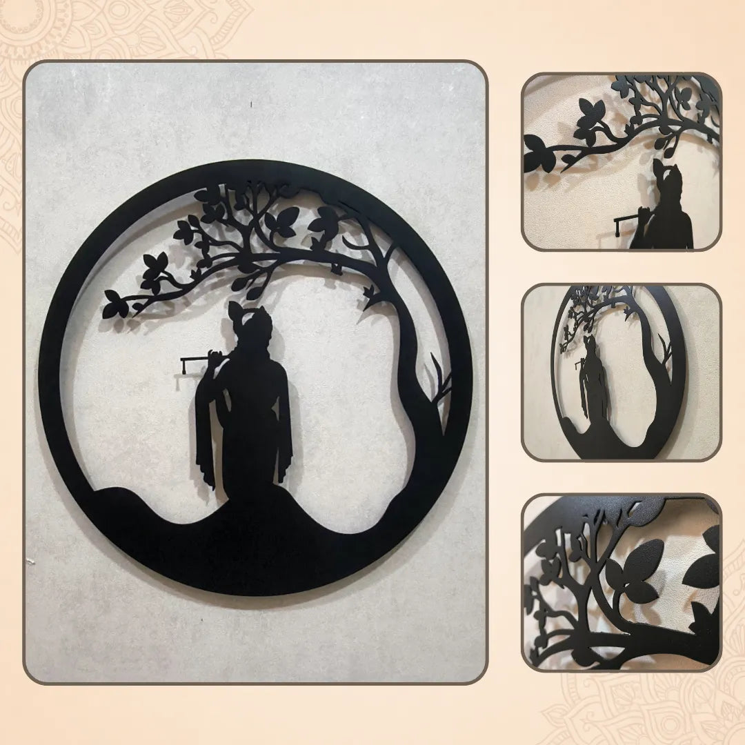 Artrooms Lord Krishna Metal Wall Art - Wall Decoration | Wall Hanging (18x18inch) | Black Matte Finish