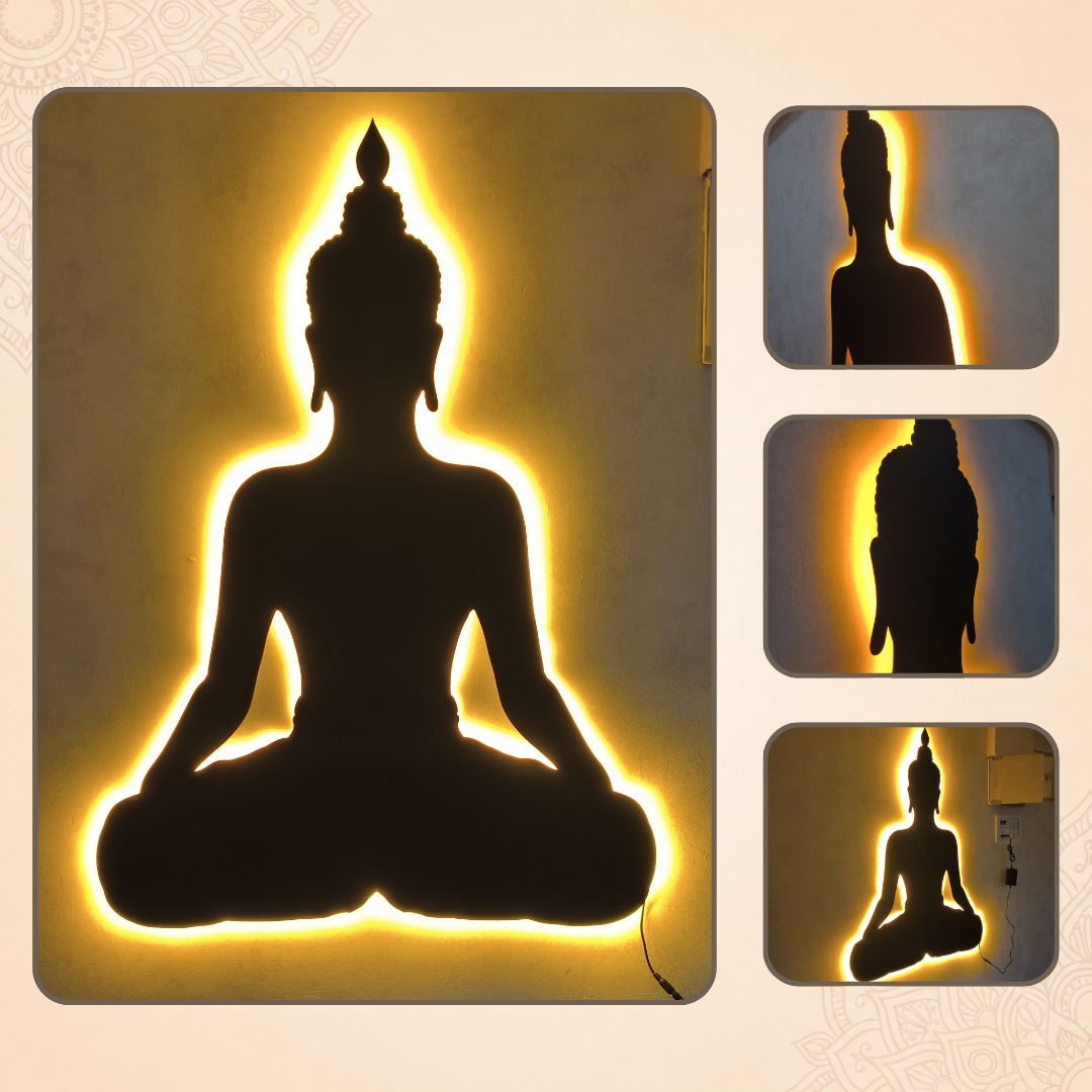 Meditating Buddha LED Backlit Metal Wall Art
