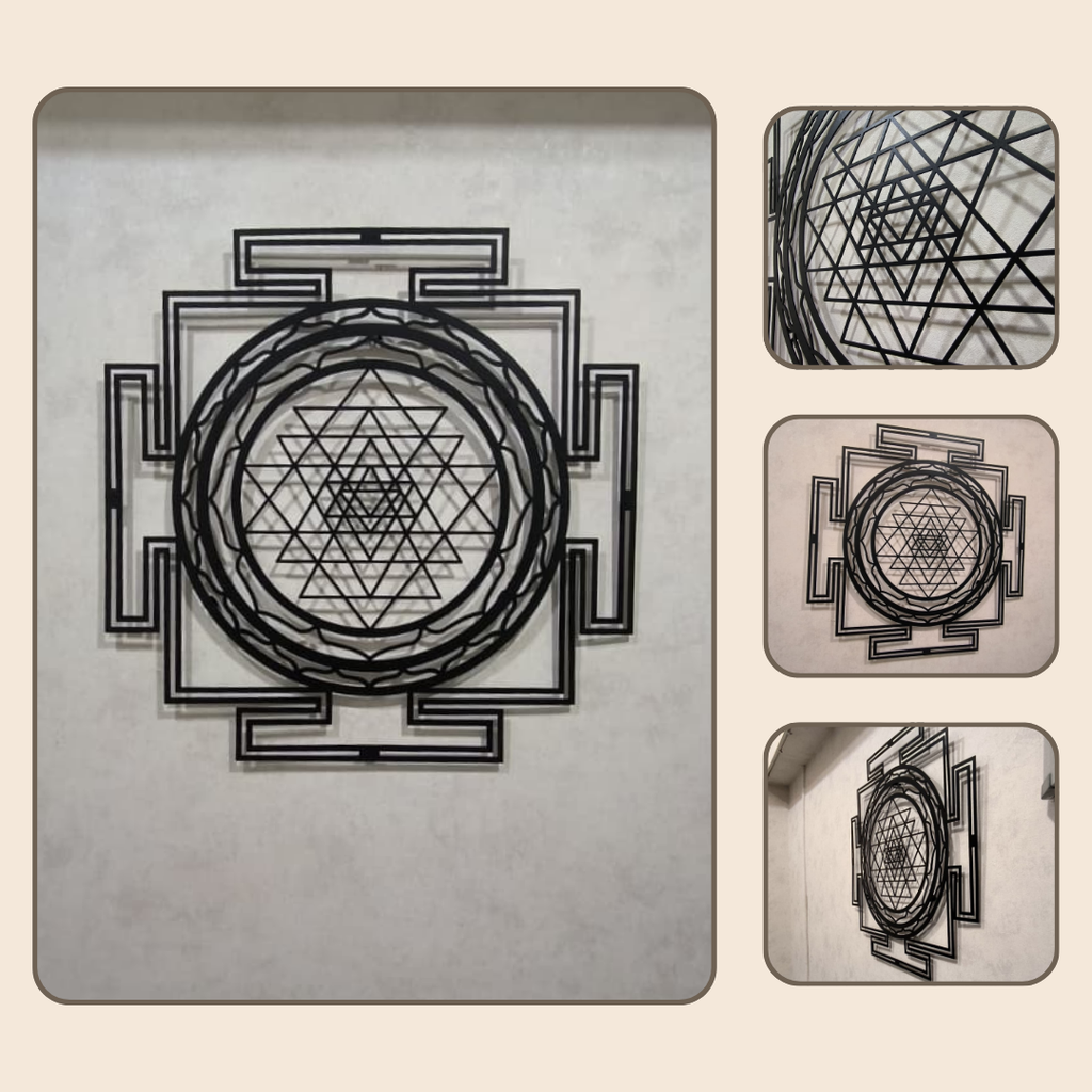 Artrooms Shri Yantra Metal Wall Art - Wall Decoration | Wall Hanging (24x24 inch) | Black Matte Finish