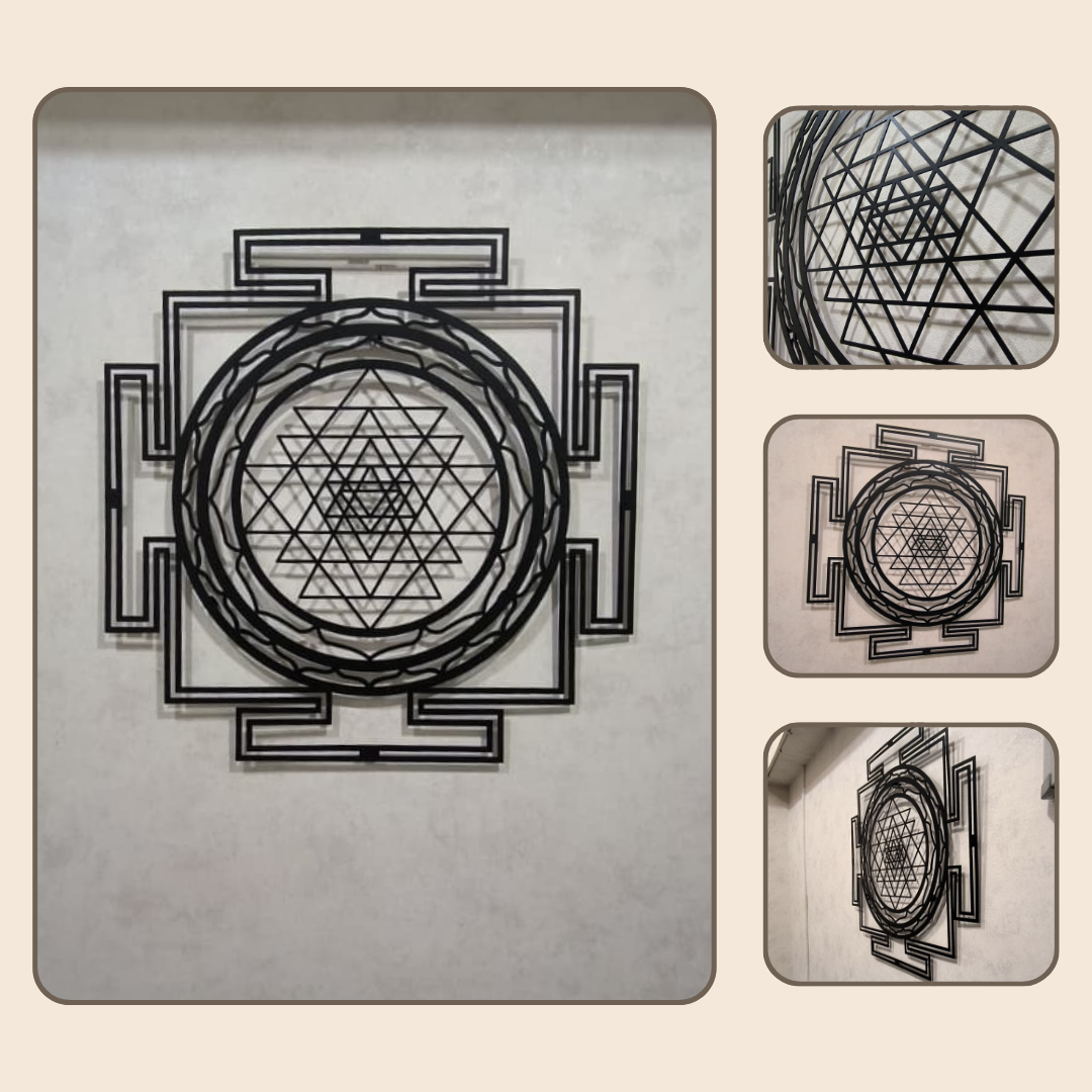 Artrooms Shri Yantra Metal Wall Art - Wall Decoration | Wall Hanging (24x24 inch) | Black Matte Finish