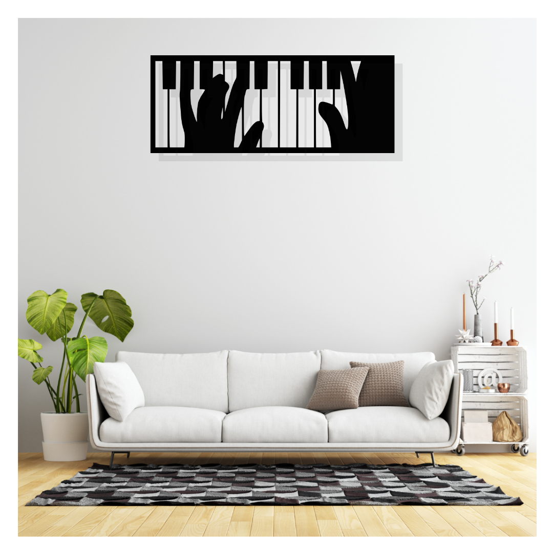 Artrooms Piano Metal Wall Art - Wall Decoration | Wall Hanging (25x10 inch) | Black Matte Finish