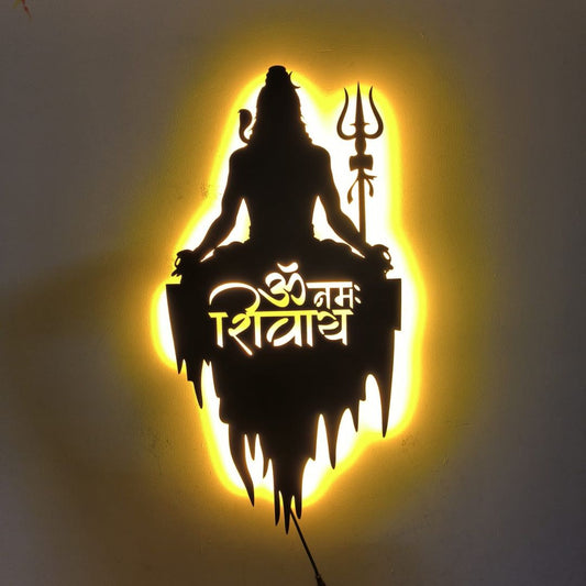 Artrooms Om Namah Shivay Metal Wall Art With Light | Wall Decoration | Wall Hanging (12x24 inch) | Black Matte Finish (Copy)