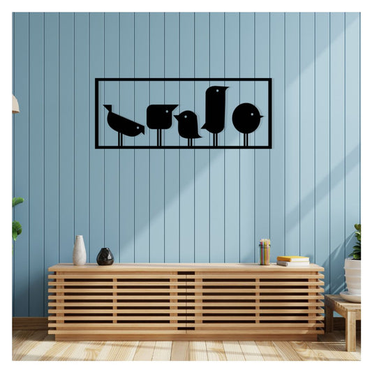 Artrooms Birds Metal Wall Art - Wall Decoration | Wall Hanging (25x10 inch) | Black Matte Finish