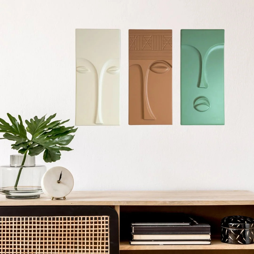 3d wall art abstract face wall decor set of 3 on wall