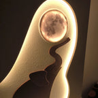 3d wall art MDF LED elephant moon close up showing moon detail and warm glow