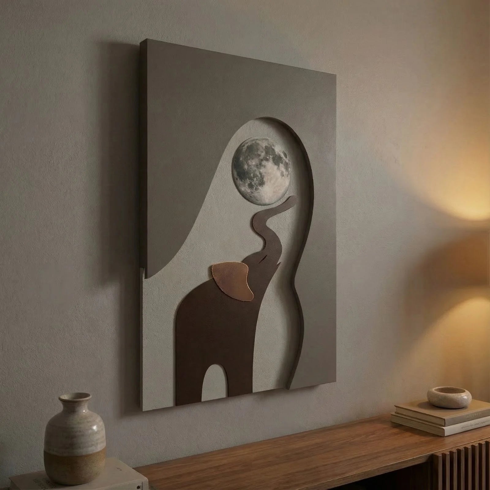 3d wall art MDF elephant moon wall decor angled view