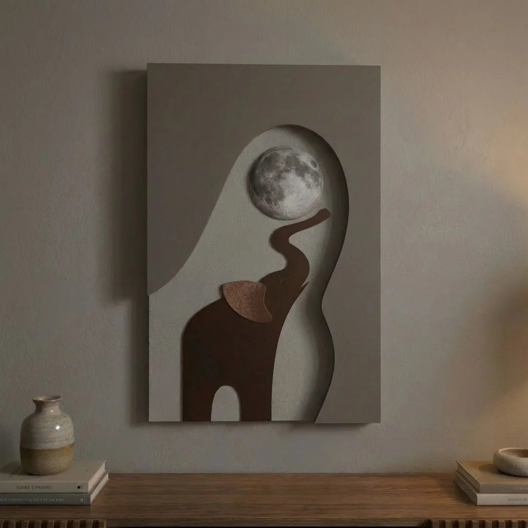3d wall art MDF elephant moon wall decor front view light off