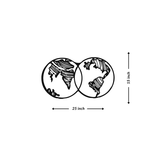 Artrooms Globe Metal Wall Art - Wall Decoration | Wall Hanging (25x15 inch) | Black Matte Finish