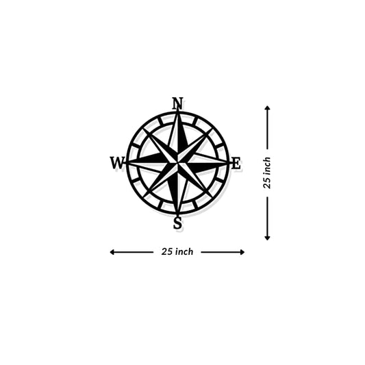 Artrooms Compass Metal Wall Art - Wall Decoration | Wall Hanging (25x25 inch) | Black Matte Finish