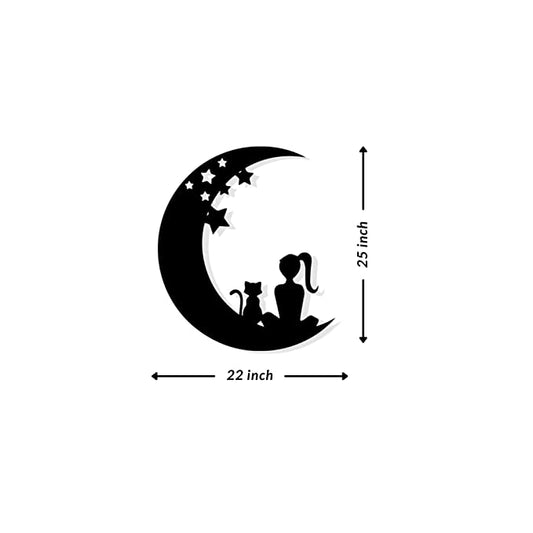 Artrooms Moon Girl Metal Wall Art - Wall Decoration | Wall Hanging (22x25 inch) | Black Matte Finish
