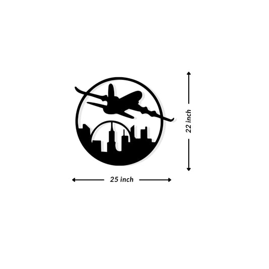 Artrooms Airplane Metal Wall Art - Wall Decoration | Wall Hanging (25x22 inch) | Black Matte Finish
