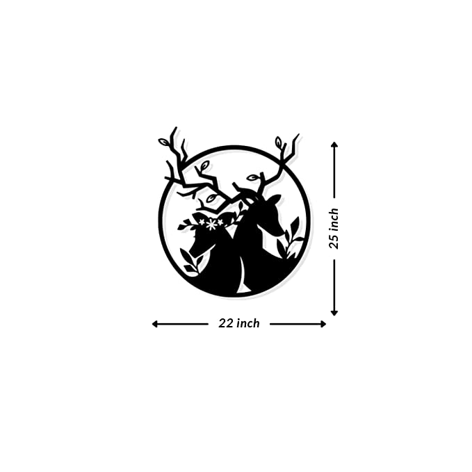 Artrooms Deers Love Metal Wall Art - Wall Decoration | Wall Hanging (22x25 inch) | Black Matte Finish