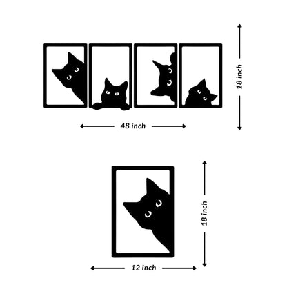 Artrooms 4 Cat Metal Wall Art - Wall Decoration | Wall Hanging (48x18 inch) | Black Matte Finish