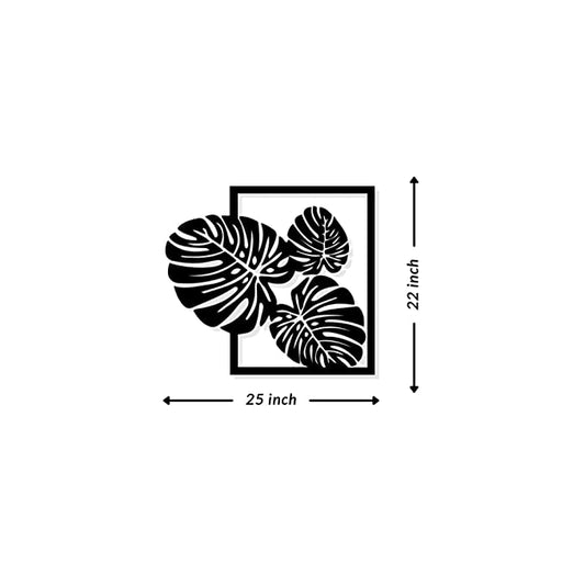 Artrooms Leaf Metal Wall Art - Wall Decoration | Wall Hanging (25x22 inch) | Black Matte Finish