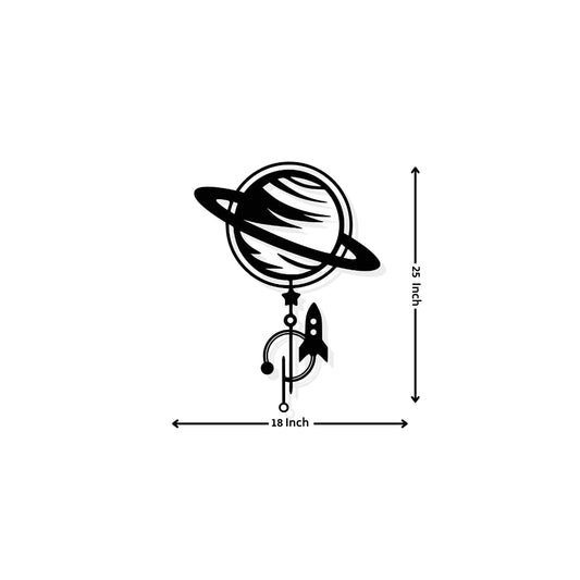 Artrooms Saturn Metal Wall Art - Wall Decoration | Wall Hanging (18x25 inch) | Black Matte Finish