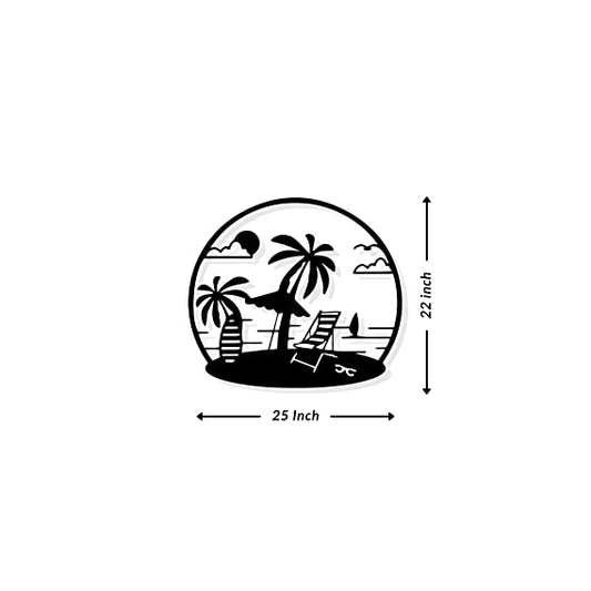 Artrooms Beach Metal Wall Art - Wall Decoration | Wall Hanging (25x22 inch) | Black Matte Finish