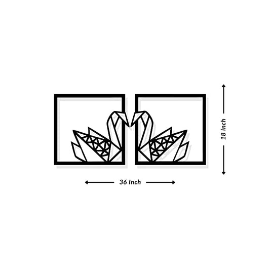 Artrooms Swan Couple Metal Wall Art - Wall Decoration | Wall Hanging (36x18 inch) | Black Matte Finish