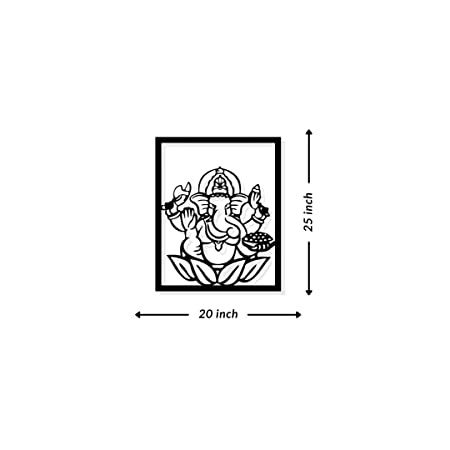 Artrooms Ganpati Ji Metal Wall Art - Wall Decoration | Wall Hanging (20x25 inch) | Black Matte Finish