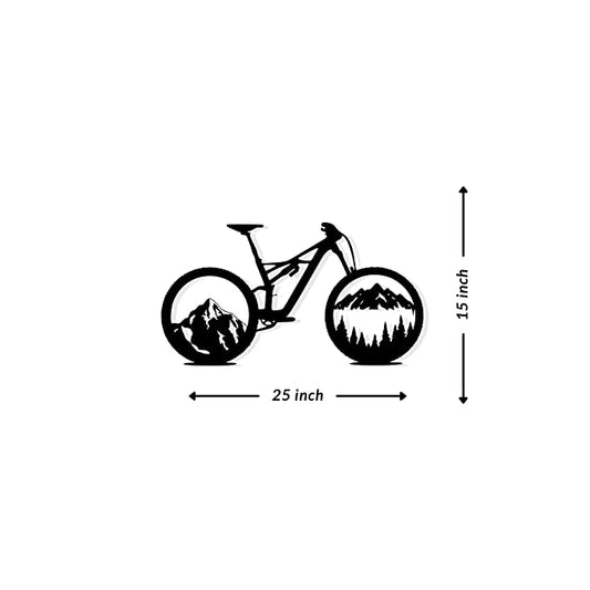 Artrooms Cycle Metal Wall Art - Wall Decoration | Wall Hanging (25x15 inch) | Black Matte Finish