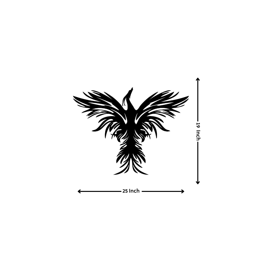 Phoenix Metal Wall Art - Wall Decoration|Wall Hanging (25x19 inch)|Black Matte Finish
