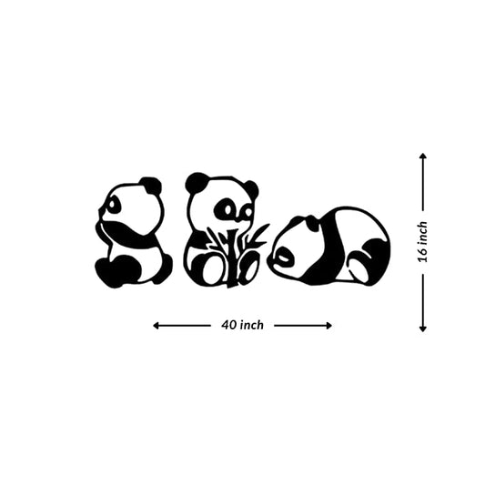 Artrooms Panda Metal Wall Art - Wall Decoration | Wall Hanging (40x16 inch) | Black Matte Finish